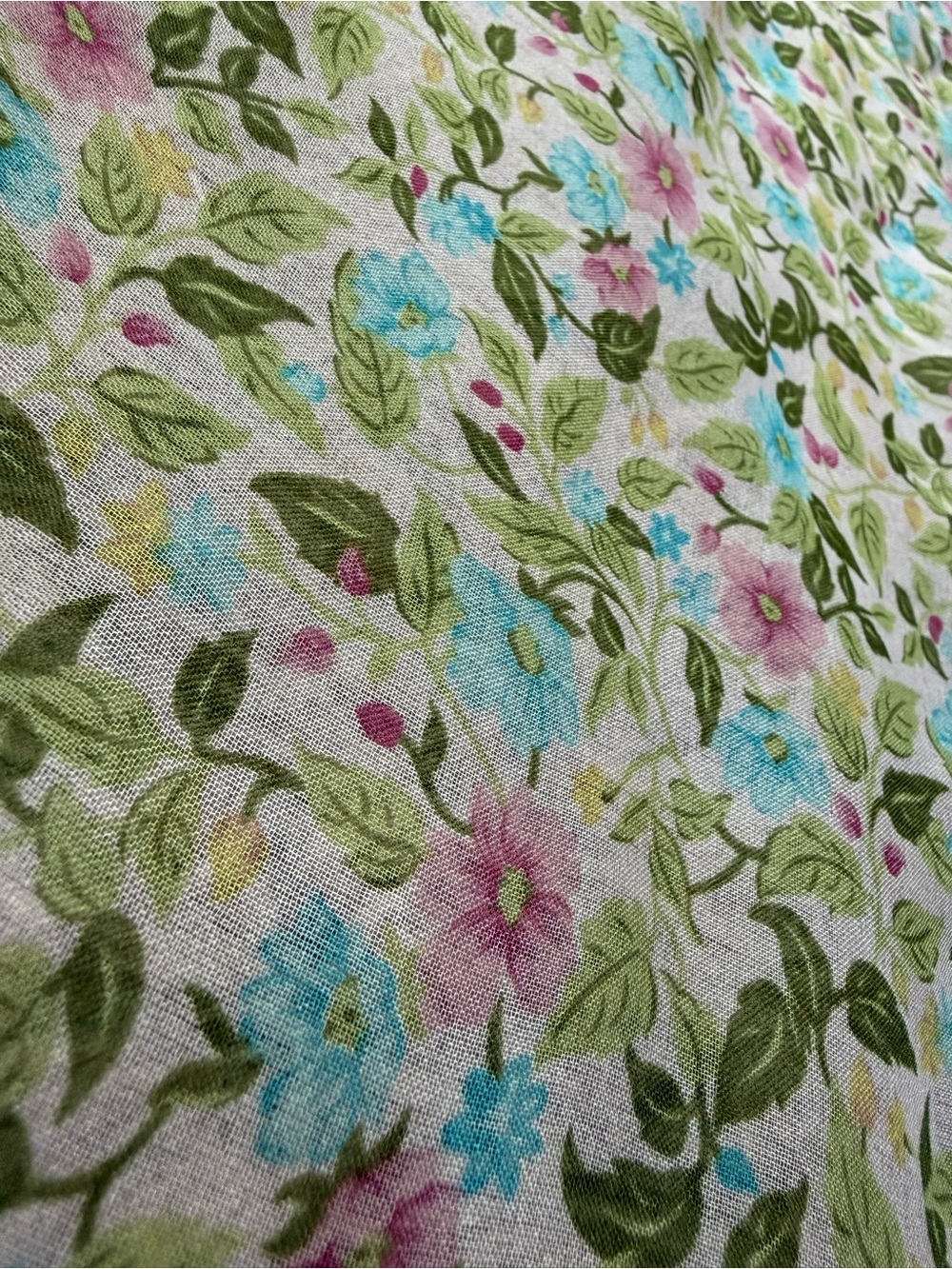 Vintage scarf- Avenue Floral sheer Cotton Panel in Pink, Blue & Green 34” square